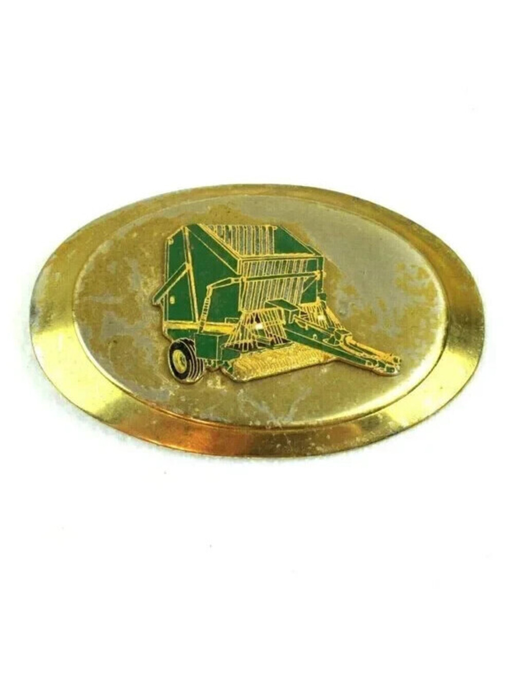 Vintage John Deere Farm Machine Metal Belt Buckle Agriculture Green & Gold RARE